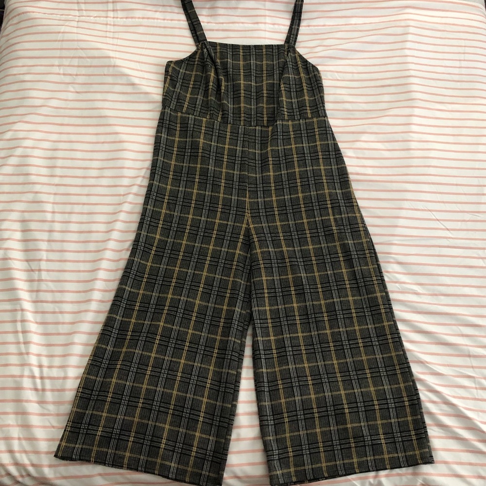 Plaid Wide Leg Overalls